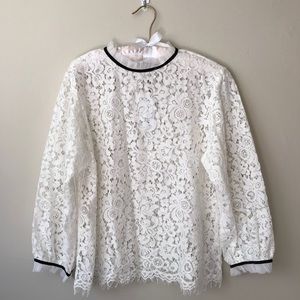 Lace Velvet Trimmed High Neck Top